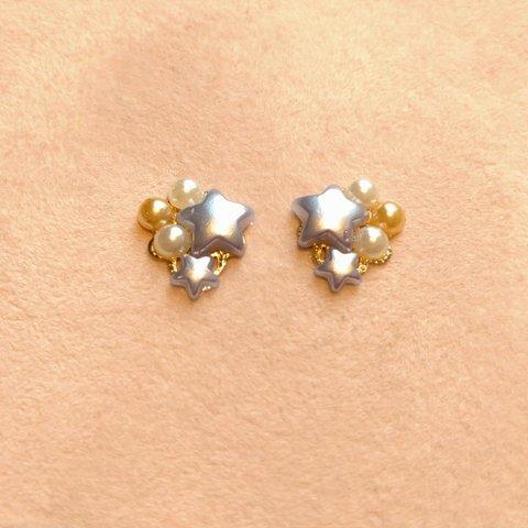 星とパール ピアス＆イヤリング #樹脂ピアス #樹脂ノンホールピアス #ステンレスピアス