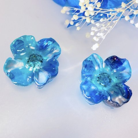 【ピアス】🌏🪐幸せを呼ぶBlue Flower【イヤリングに変更可能】　ブライダル　宝石