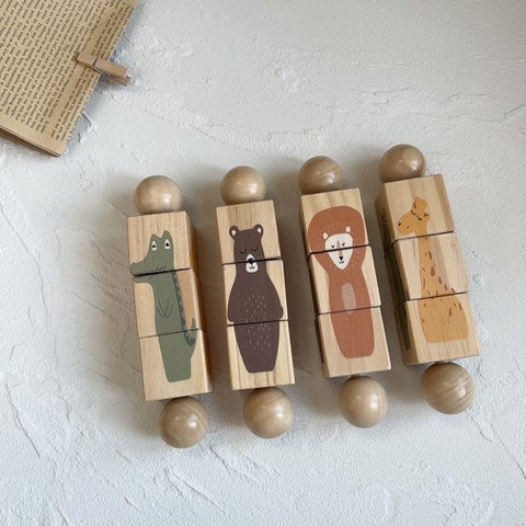 木製おもちゃ　動物合わせ木製おもちゃ　