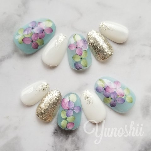 紫陽花ネイルチップ White