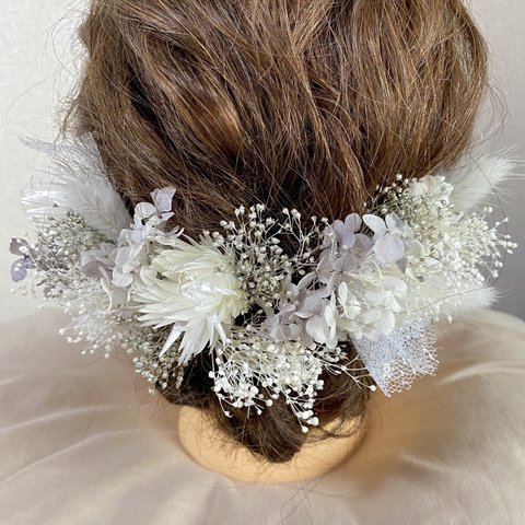 結婚式 成人式 卒業式 ドライフラワー髪飾り ヘッドパーツ 振袖ヘア 袴ヘア ヘアアクセ シルバー ウェディング