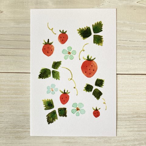 ポストカード2枚セット・水彩「苺の庭」