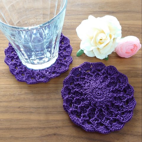 手編みコースター(紫)