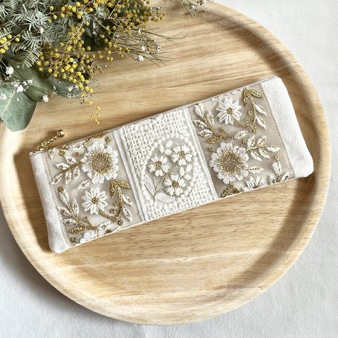 刺繍リボンのペンケース beige 𓂃𓈒𓏸