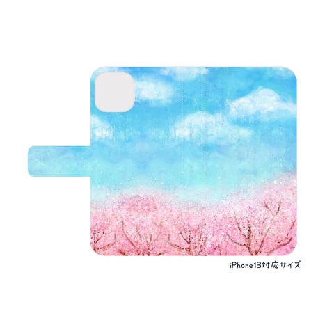 手帳型スマホケース「ある春の日」桜と青い空