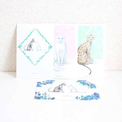 【P015】猫柄ポストカード柄違い4枚セット *sappheiros
