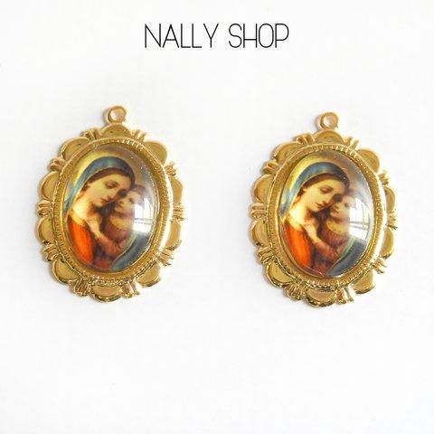 【2個】Virgin Mary & Jesus Charm Gold Part.II【M-238】