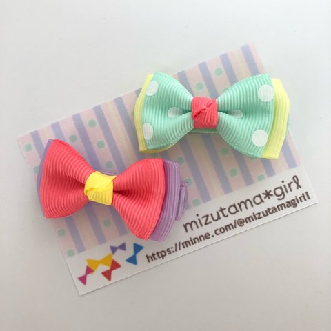 ❤︎ribbon hair clip❤︎水玉リボンヘアクリップピン2個セット⑩