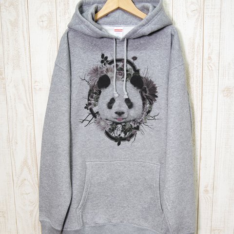 ronronPANDA BIG HOODIE　Flower Frame（ヘザーグレー） / R025-PB-GR