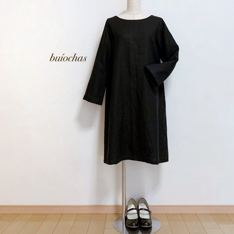 リネン　Aラインワンピース(black)