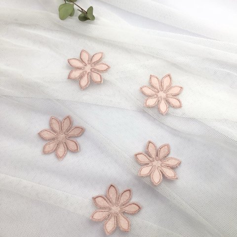 刺繍フラワーモチーフ クレマチス　ウーリーニット小　ピンク5枚入