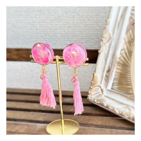 ☆Marble Rose Tassel Earrings☆