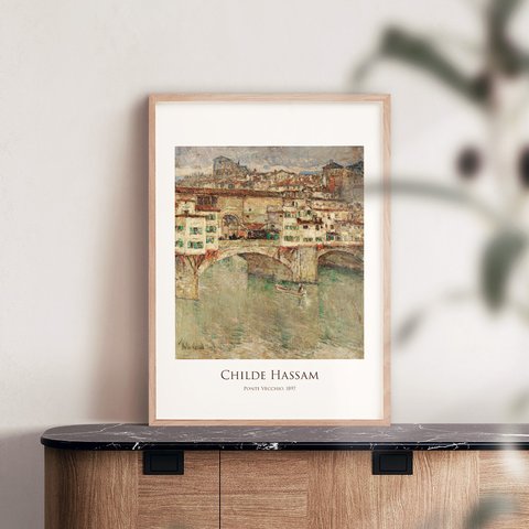 チャイルド・ハッサム Ponte Vecchio アートポスター 風景画 橋 名画 絵画 特大 アートパネル モノトーン AP279