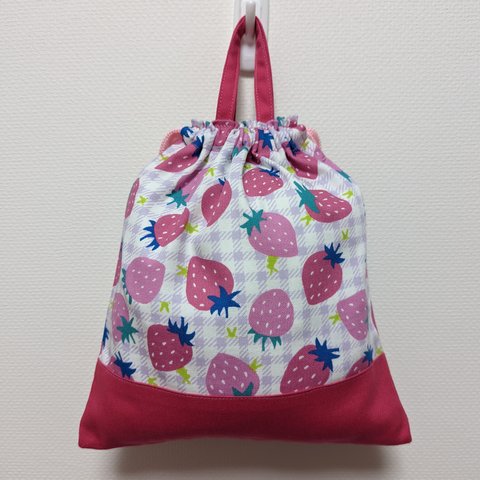 K-10：給食袋　袋　巾着　幼稚園　小学校　入園　入学　女の子　いちご　フルーツ　ピンク　可愛い
