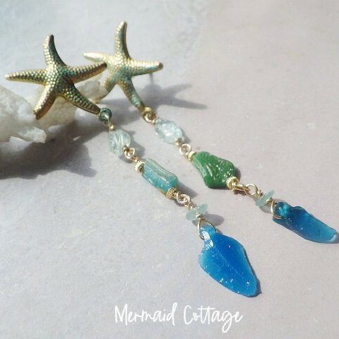 Starfish Ancient Romanglass Earrings ☆ローマングラス☆チタンポスト☆一点物