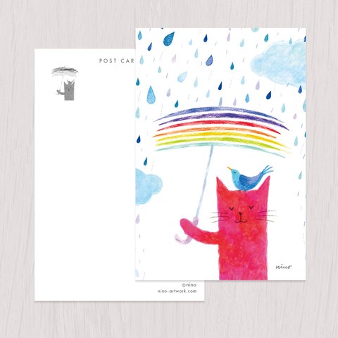 ポストカード2枚セット　赤い猫と青い鳥「ハルとソラ」No.2023-07