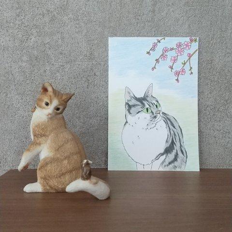 猫｢猫と桃の花｣《送料込み》