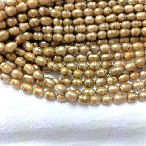 淡水真珠　ライス　6.5-7.5mm　サークル　染めゴールド　連