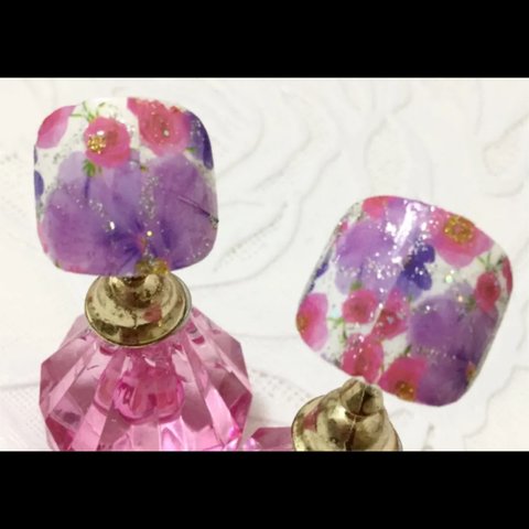 ペディキュアチップ ペディチップ フットネイル フットチップ 花柄ネイルチップ フラワーネイル ピンク花ネイル パープル花ネイル