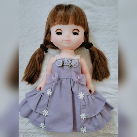 ハンドメイド ソランちゃん メルちゃん レミンちゃん 紫 服 ドレス ワンピース ①