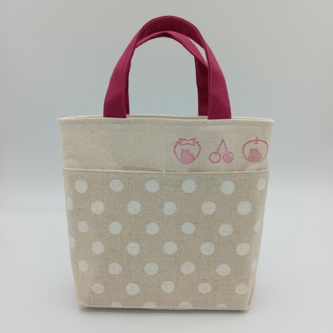 猫×綿麻ナチュラルのミニトートバッグ【アザレア】　赤　バッグインバッグ