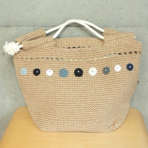 モノクロドット麻ひもビッグトートBag