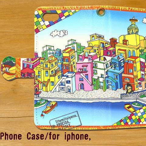 送料無料【iphoneケース】カラフルな街並み手帳型スマートフォンケース