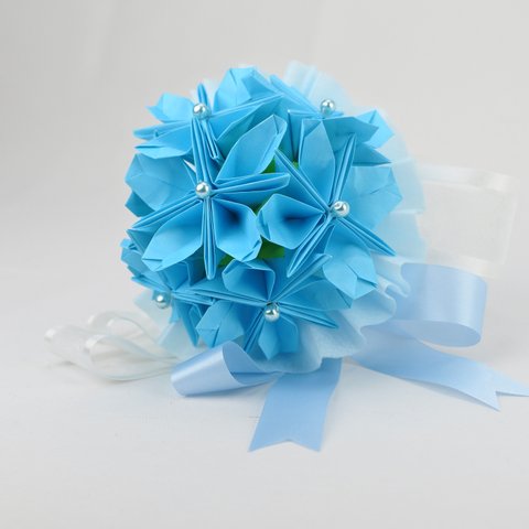 Paper flower kit with video ♥ Light Blue hydrangea Origami Bouquet Kit ♥