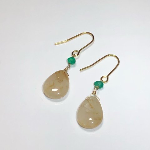 ルチル×グリーンオニキス　ピアス