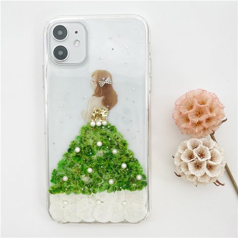 ドレス押し花ケース iPhone14Pro/13/SE/XPERIA10IV/GalaxyS23/AQUOS iPhoneケース スマホケース 