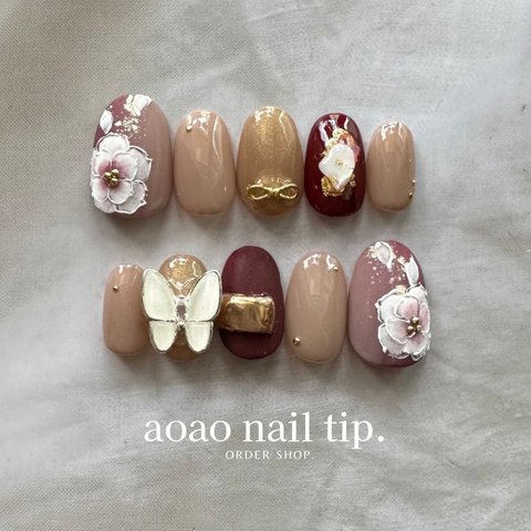 ▪️サイズオーダーネイルチップ▪️White/gold tole paint flower  nail tip  成人式　ブライダルネイル　No.14