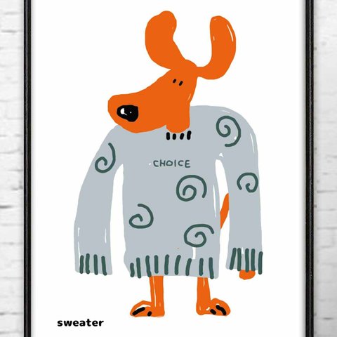 セーター　犬　かわいい　イラスト　ポスター   A4   アート　アートポスター　（アート　seiで検索）　729