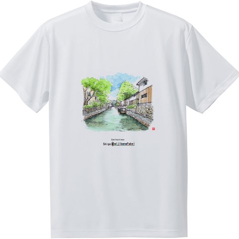 手描き風景スケッチTシャツ　近江八幡の水郷