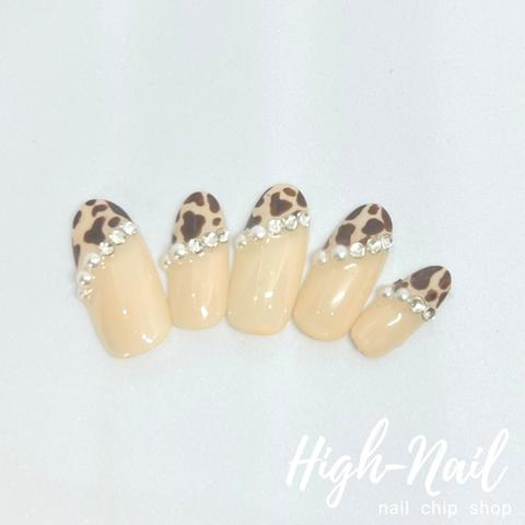 アニマル柄 斜めフレンチ　ネイルチップ　【High-Nail　No.４】