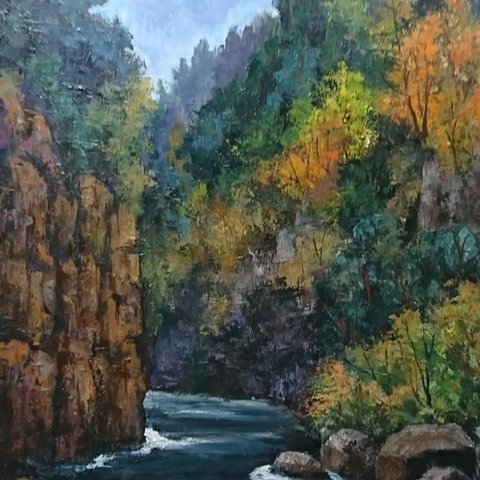 油絵 絵画 谷と川