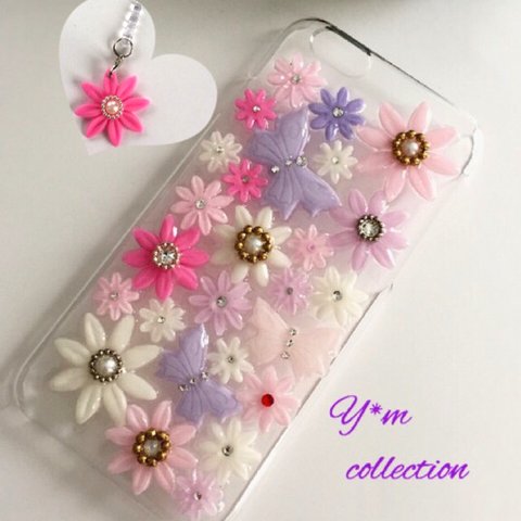 イヤホンジャックプレゼント❤︎デイジーと蝶のスマホケース＊お花のiPhoneケース