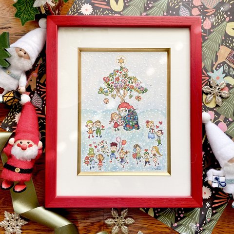 原画♥️クリスマス絵画♥️プレゼントラッピング  ✳︎インチサイズ