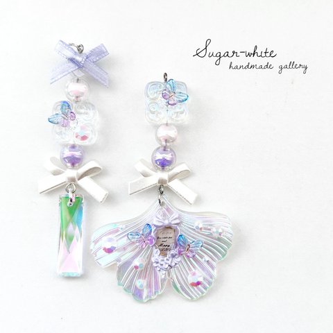 🪻🫧lavender dream series ✵ オーロラベタの耳飾り(アシンメトリー)   ピアス  イヤリング  