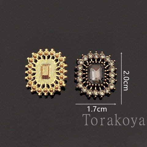 〈4個〉金古美　ラインストーン縁　アクセサリパーツ 四角型