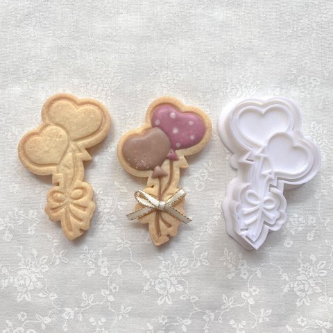 【バレンタイン】ツインバルーン クッキー型/かわいい/チョコ/ハート/プレゼント/ギフト/手作り/ホワイトデー/アイシングクッキー