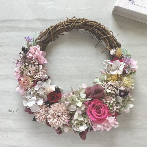 Antique  red × Rose * wreath * ギフト　リース　母の日