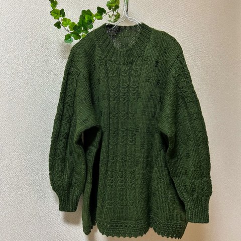 セーター　手編み　ニット　緑