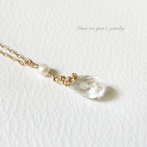 14kgf  crystal × pearl necklace