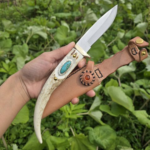 鹿の角 Kingman Turquoise フルタングナイフ