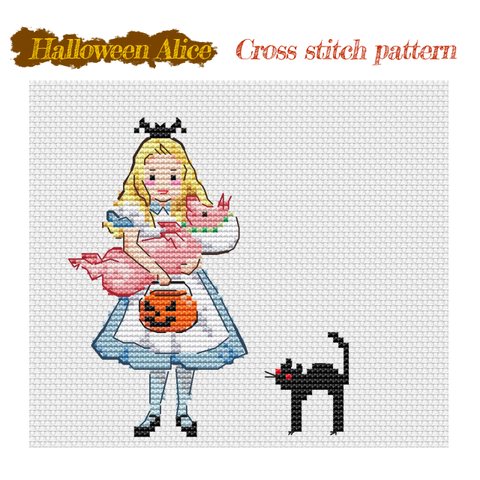 アリスのハロウィンパーティー【Cross stitch pattern】DL刺繡図案
