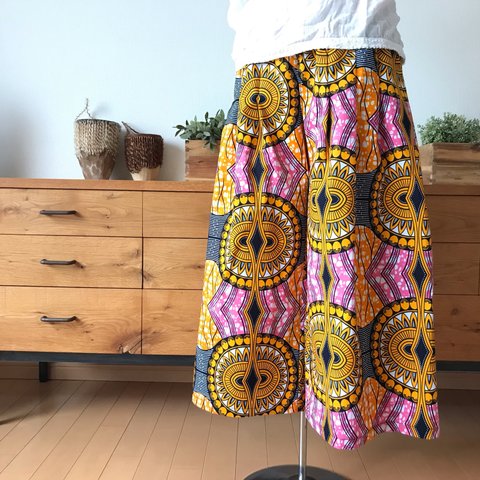 ＜Sweet African＞アフリカ生地のtack wide pants＜Pink×Orange Luxury＞