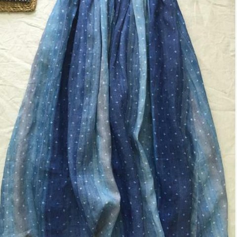 【受注製作】新作・天然素材リネン製・水色スカート  RE983