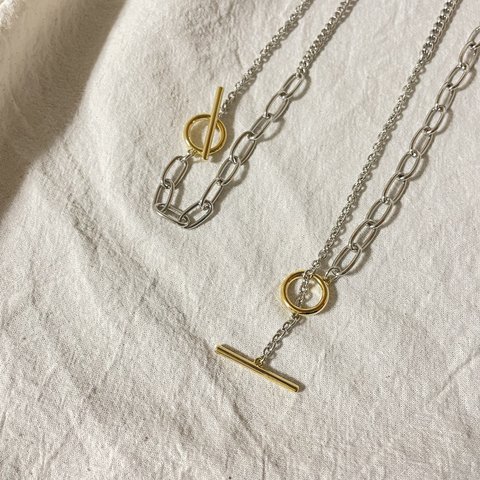 silver &gold triple chain necklace