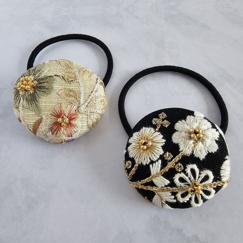 インド刺繍リボンのヘアゴム　２個セット