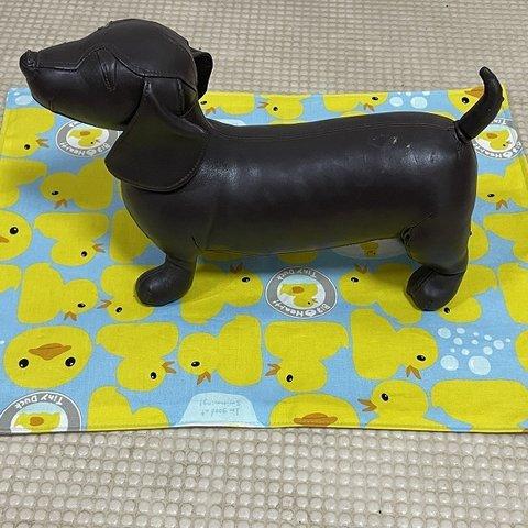 可愛いヒヨコちゃん柄カフェマット小型犬サイズ（大きめ）　水色